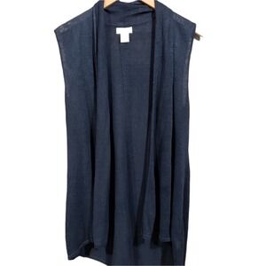 Saint Tropez west blue 100% linen open front vest cardigan woman's size medium